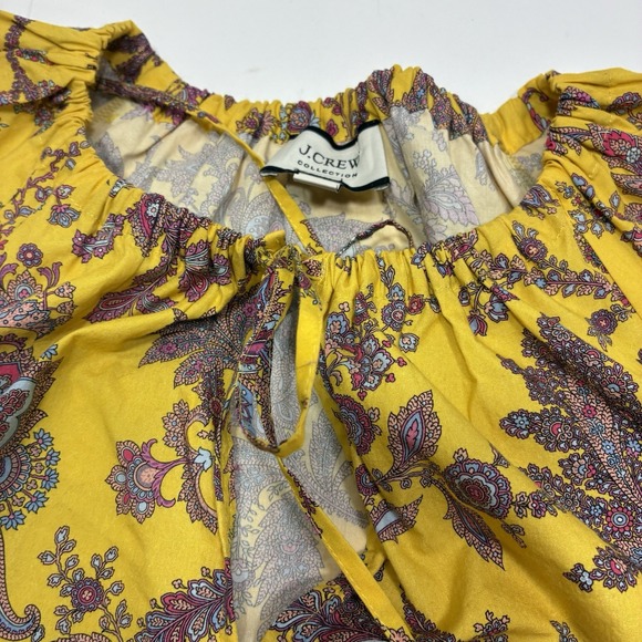 J Crew Collection Women L Top Tie-Neck Cotton Poplin Ratti Golden Paisley Casual - Picture 11 of 13